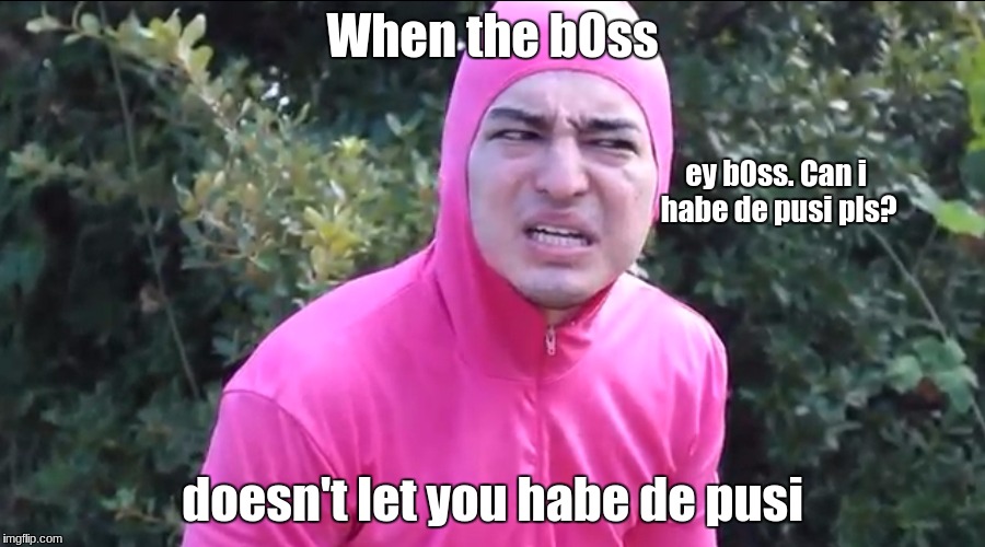 This is just a SHAME. | When the b0ss; ey b0ss. Can i habe de pusi pls? doesn't let you habe de pusi | image tagged in pink guy,pussy,boss,filthy frank show,filthy frank | made w/ Imgflip meme maker