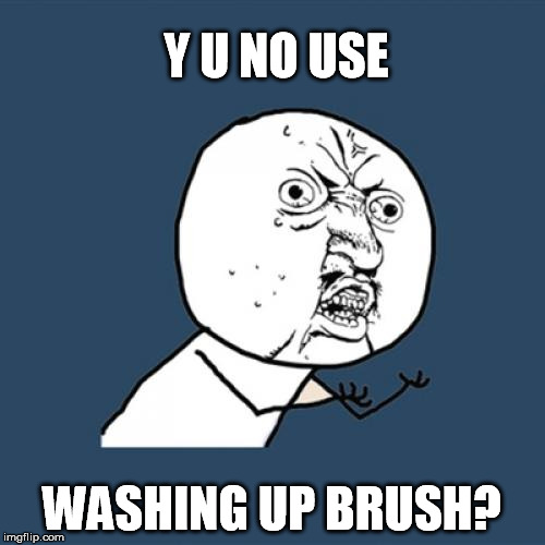 Y U No Meme | Y U NO USE WASHING UP BRUSH? | image tagged in memes,y u no | made w/ Imgflip meme maker