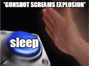 Blank Nut Button Meme | *GUNSHOT SCREAMS EXPLOSION*; sleep | image tagged in blank nut button | made w/ Imgflip meme maker