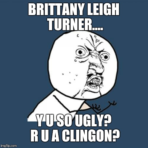 Y U No Meme | BRITTANY LEIGH TURNER.... Y U SO UGLY? R U A CLINGON? | image tagged in memes,y u no | made w/ Imgflip meme maker