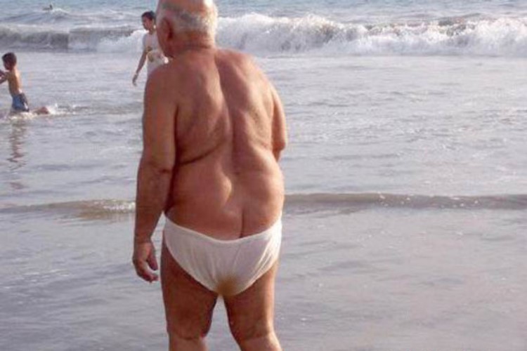 Old man underwear swim. 
