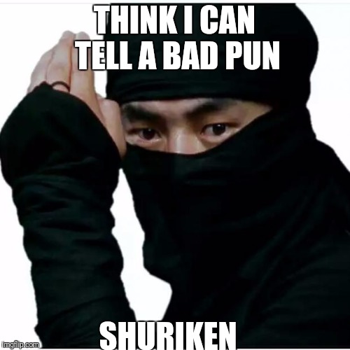ninja | THINK I CAN TELL A BAD PUN; SHURIKEN | image tagged in ninja | made w/ Imgflip meme maker