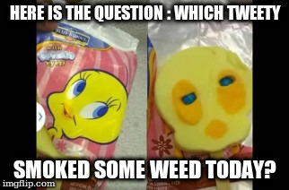 HERE IS THE QUESTION : WHICH TWEETY; SMOKED SOME WEED TODAY? | made w/ Imgflip meme maker