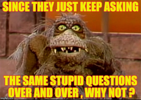 Scred | SINCE THEY JUST KEEP ASKING THE SAME STUPID QUESTIONS OVER AND OVER , WHY NOT ? | image tagged in scred | made w/ Imgflip meme maker