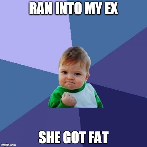 Success Kid Meme | RAN INTO MY EX; SHE GOT FAT | image tagged in memes,success kid | made w/ Imgflip meme maker