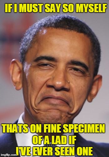 Obama | IF I MUST SAY SO MYSELF; THATS ON FINE SPECIMEN OF A LAD IF I'VE EVER SEEN ONE | image tagged in president,obama,good looking,handsome face | made w/ Imgflip meme maker