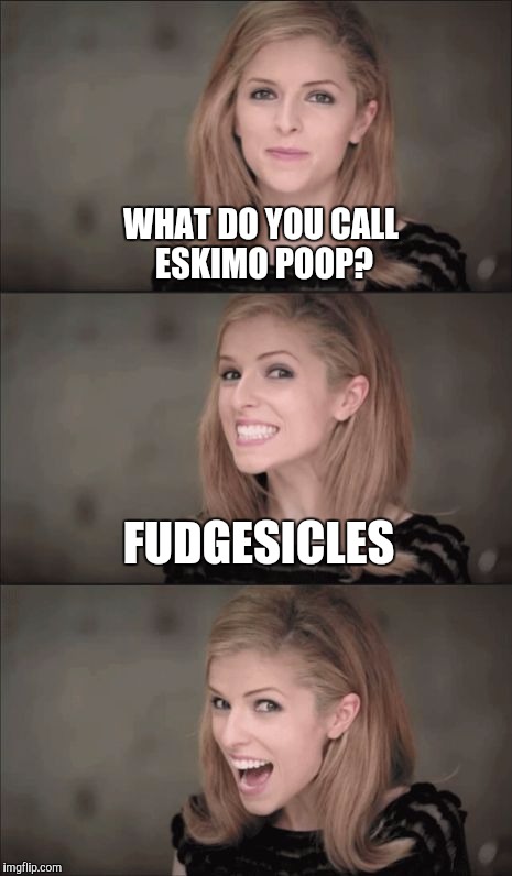 It's bad, I know | WHAT DO YOU CALL ESKIMO POOP? FUDGESICLES | image tagged in memes,bad pun anna kendrick,jbmemegeek,eskimo | made w/ Imgflip meme maker