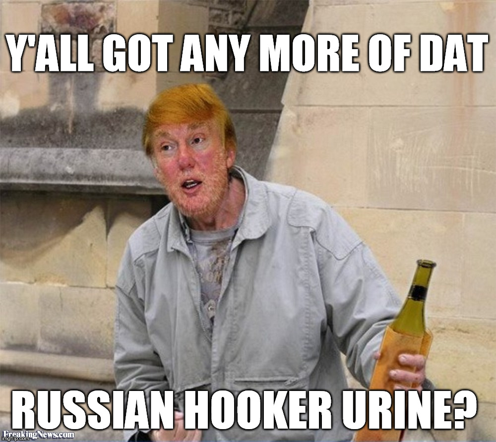 trump loves him some urine | Y'ALL GOT ANY MORE OF DAT; RUSSIAN HOOKER URINE? | image tagged in urine,russian,hooker,trump | made w/ Imgflip meme maker