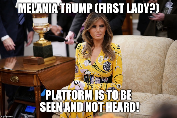 MELANIA TRUMP (FIRST LADY?); PLATFORM IS TO BE SEEN AND NOT HEARD! | image tagged in melania trump duties | made w/ Imgflip meme maker