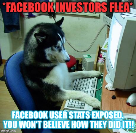 I Have No Idea What I Am Doing Meme | *FACEBOOK INVESTORS FLEA*; FACEBOOK USER STATS EXPOSED. YOU WON'T BELIEVE HOW THEY DID IT!! | image tagged in memes,i have no idea what i am doing | made w/ Imgflip meme maker