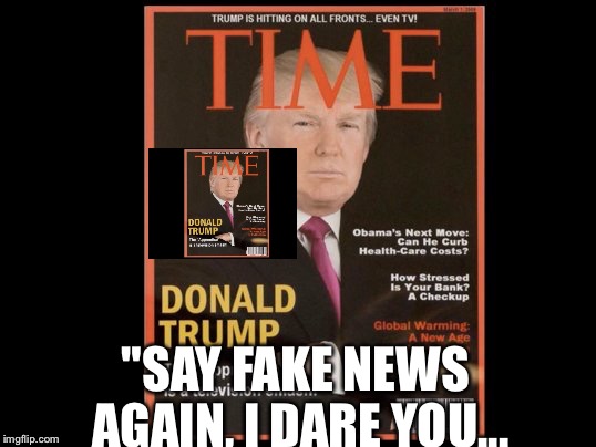 Make it stop | "SAY FAKE NEWS AGAIN, I DARE YOU... | image tagged in fake news | made w/ Imgflip meme maker