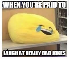 Uncle Jokes | WHEN YOU'RE PAID TO; LAUGH AT REALLY BAD JOKES | image tagged in pillows,bad puns | made w/ Imgflip meme maker