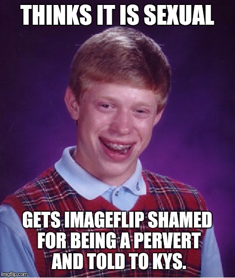 THINKS IT IS SEXUAL GETS IMAGEFLIP SHAMED FOR BEING A PERVERT AND TOLD TO KYS. | image tagged in memes,bad luck brian | made w/ Imgflip meme maker