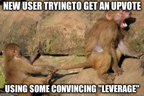 NEW USER TRYINGTO GET AN UPVOTE; USING SOME CONVINCING "LEVERAGE" | made w/ Imgflip meme maker