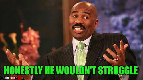 HONESTLY HE WOULDN'T STRUGGLE | image tagged in memes,steve harvey | made w/ Imgflip meme maker