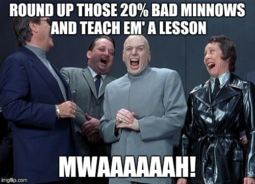 Laughing Villains Meme | ROUND UP THOSE 20% BAD MINNOWS AND TEACH EM' A LESSON; MWAAAAAAH! | image tagged in memes,laughing villains | made w/ Imgflip meme maker