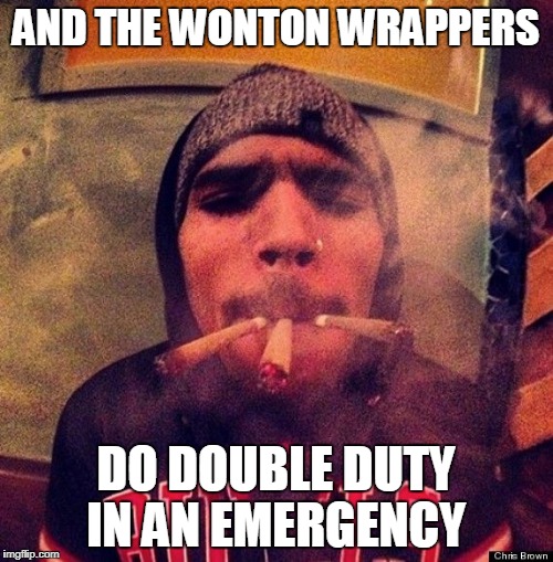 AND THE WONTON WRAPPERS DO DOUBLE DUTY IN AN EMERGENCY | made w/ Imgflip meme maker