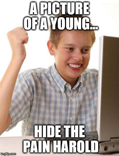 First Day On The Internet Kid |  A PICTURE OF A YOUNG... HIDE THE PAIN HAROLD | image tagged in memes,first day on the internet kid | made w/ Imgflip meme maker
