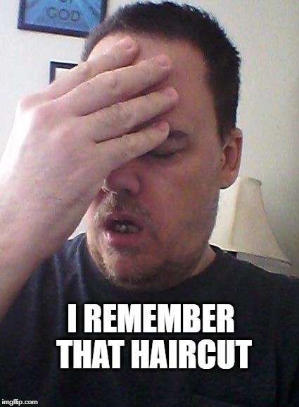 face palm | I REMEMBER THAT HAIRCUT | image tagged in face palm | made w/ Imgflip meme maker