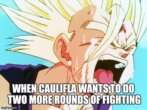 Caulifla Vs Teen Gohan Meme |  WHEN CAULIFLA WANTS TO DO TWO MORE ROUNDS OF FIGHTING | image tagged in dbz meme | made w/ Imgflip meme maker
