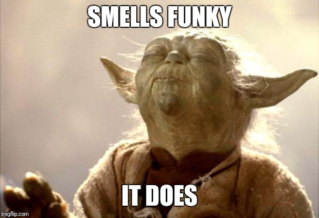 yodabutthurt | SMELLS FUNKY; IT DOES | image tagged in yodabutthurt,yoda,star wars,star wars yoda,funky,stinky | made w/ Imgflip meme maker