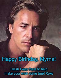 Happy Birthday, Myrna! I wish I was there to help make your wish come true! Xoxo | image tagged in don johnson | made w/ Imgflip meme maker