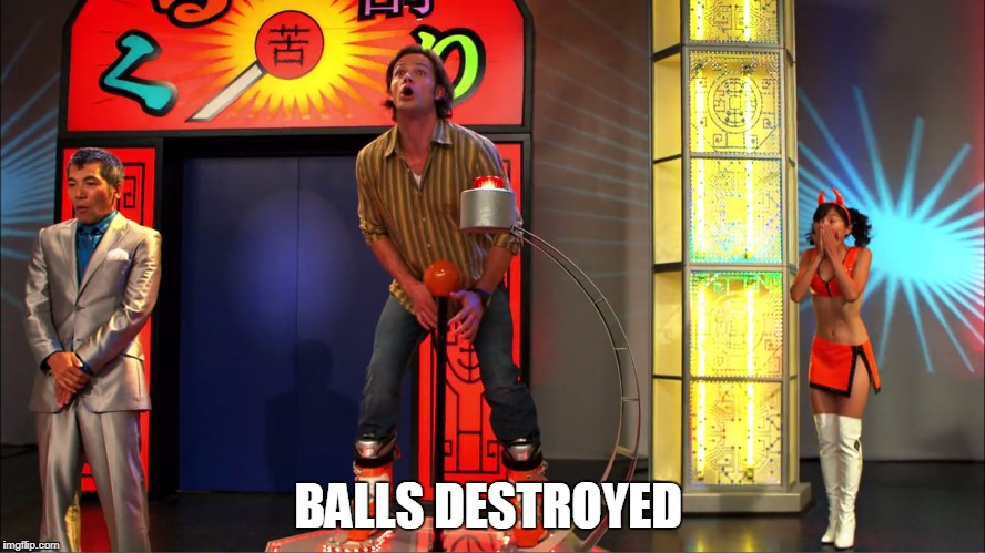 Balls destroyed  | BALLS DESTROYED | image tagged in balls destroyed,supernatural,sam winchester | made w/ Imgflip meme maker