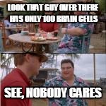 LOOK THAT GUY OVER THERE HAS ONLY 100 BRAIN CELLS SEE, NOBODY CARES | made w/ Imgflip meme maker
