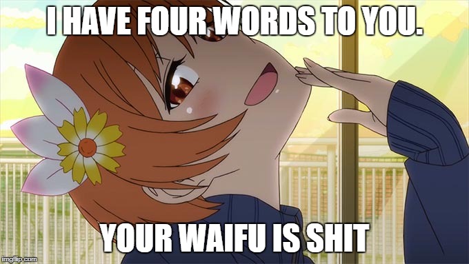 your waifu is shit | I HAVE FOUR WORDS TO YOU. YOUR WAIFU IS SHIT | image tagged in waifu | made w/ Imgflip meme maker