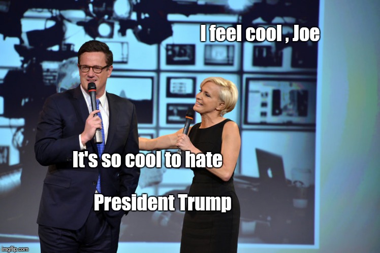 Our new heroes : "We'll be so popular , now !" | I feel cool , Joe; It's so cool to hate; President Trump | image tagged in morning joe,breaking news | made w/ Imgflip meme maker