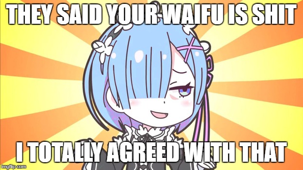 THEY SAID YOUR WAIFU IS SHIT; I TOTALLY AGREED WITH THAT | image tagged in waifu | made w/ Imgflip meme maker