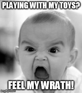 Angry Baby Meme | PLAYING WITH MY TOYS? FEEL MY WRATH! | image tagged in memes,angry baby | made w/ Imgflip meme maker