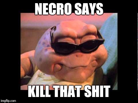 NECRO SAYS; KILL THAT SHIT | image tagged in necro | made w/ Imgflip meme maker