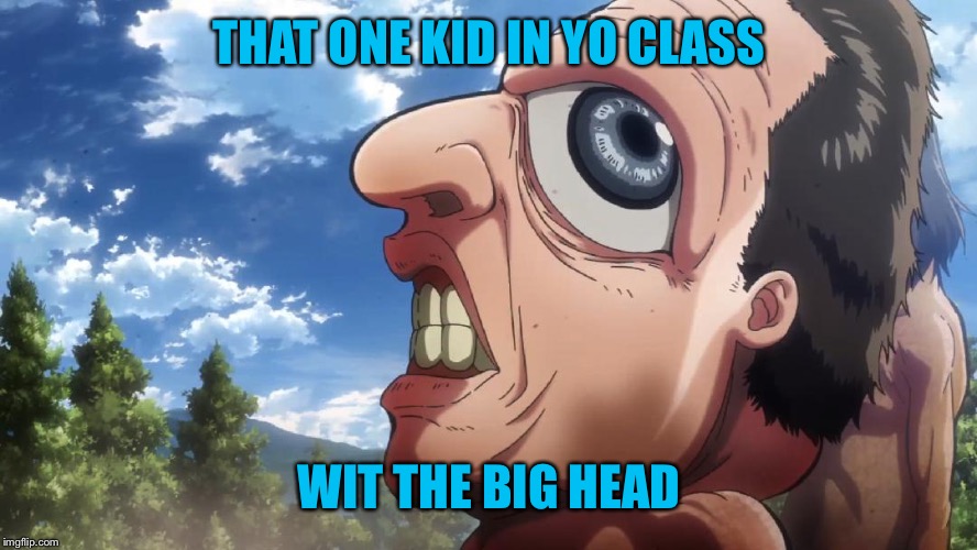 Attack on titan | THAT ONE KID IN YO CLASS; WIT THE BIG HEAD | image tagged in attack on titan | made w/ Imgflip meme maker