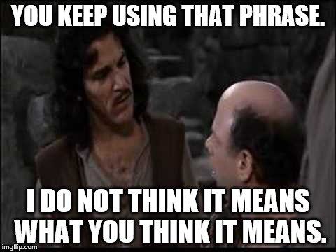 YOU KEEP USING THAT PHRASE. I DO NOT THINK IT MEANS WHAT YOU THINK IT MEANS. | made w/ Imgflip meme maker
