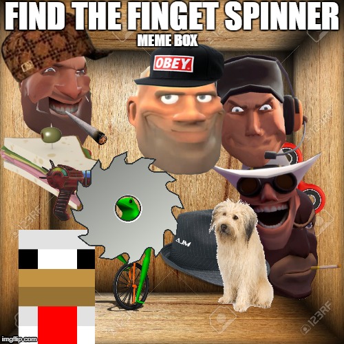 Find The Thing Minigame Level 1 | FIND THE FINGET SPINNER; MEME BOX | image tagged in minigames | made w/ Imgflip meme maker