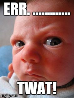 Angry baby | ERR. ............. TWAT! | image tagged in baby meme | made w/ Imgflip meme maker