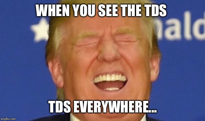 Trump laughing | WHEN YOU SEE THE TDS; TDS EVERYWHERE... | image tagged in trump laughing | made w/ Imgflip meme maker