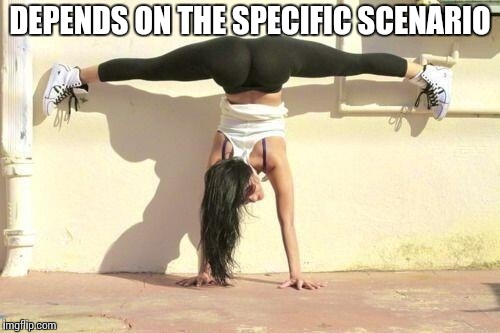 DEPENDS ON THE SPECIFIC SCENARIO | image tagged in yoga pants | made w/ Imgflip meme maker
