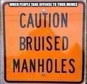 Butthurt Bruised Manholes | WHEN PEOPLE TAKE OFFENSE TO YOUR MEMES | image tagged in butthurt bruised manholes | made w/ Imgflip meme maker