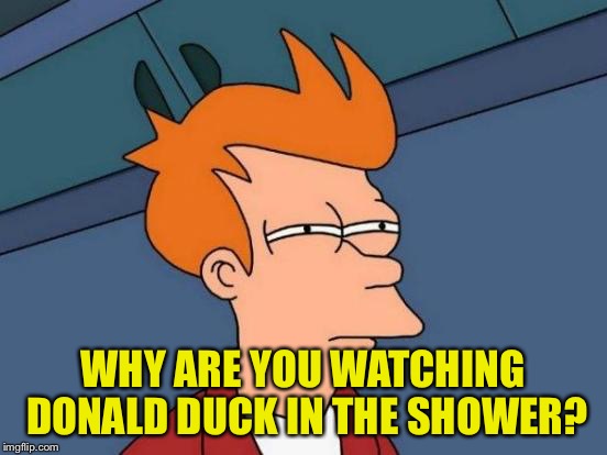 Futurama Fry Meme | WHY ARE YOU WATCHING DONALD DUCK IN THE SHOWER? | image tagged in memes,futurama fry | made w/ Imgflip meme maker