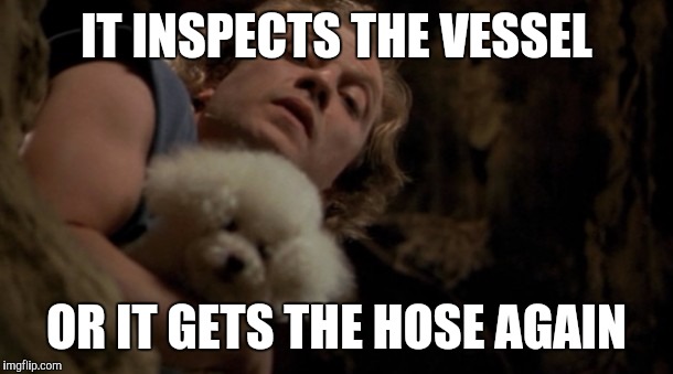 Silence of the lambs lotion | IT INSPECTS THE VESSEL; OR IT GETS THE HOSE AGAIN | image tagged in silence of the lambs lotion | made w/ Imgflip meme maker