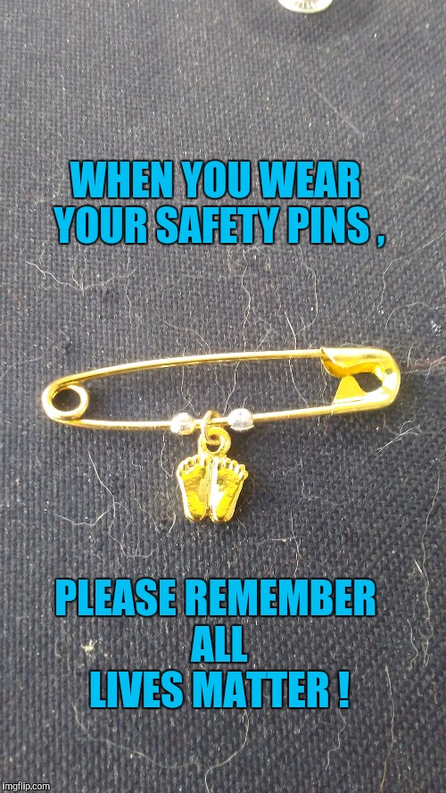 All life matters | WHEN YOU WEAR YOUR SAFETY PINS , PLEASE REMEMBER ALL LIVES MATTER ! | image tagged in all lives matter | made w/ Imgflip meme maker