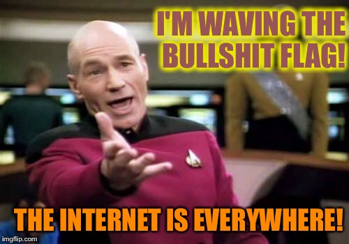 Picard Wtf Meme | I'M WAVING THE BULLSHIT FLAG! THE INTERNET IS EVERYWHERE! | image tagged in memes,picard wtf | made w/ Imgflip meme maker