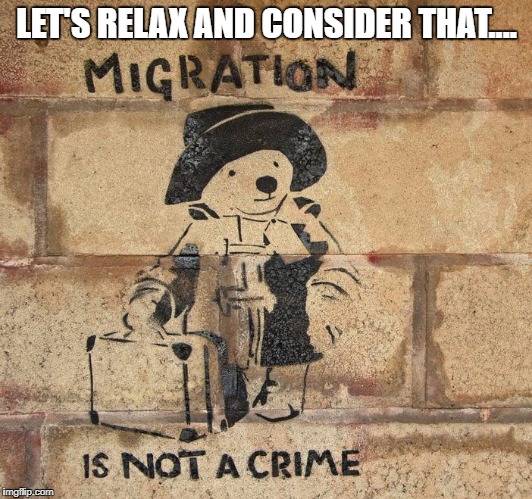 not a crime | LET'S RELAX AND CONSIDER THAT.... | image tagged in immigration | made w/ Imgflip meme maker