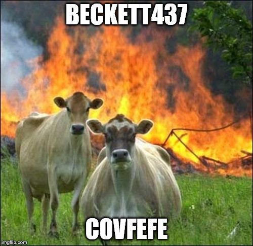 Evil Cows Meme | BECKETT437; COVFEFE | image tagged in memes,evil cows | made w/ Imgflip meme maker