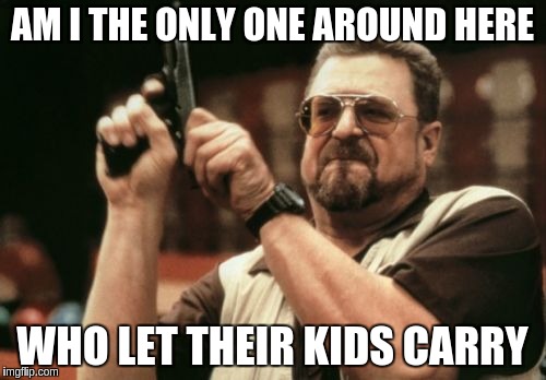 Am I The Only One Around Here Meme | AM I THE ONLY ONE AROUND HERE WHO LET THEIR KIDS CARRY | image tagged in memes,am i the only one around here | made w/ Imgflip meme maker