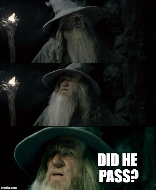 Only true fans would understand | DID HE PASS? | image tagged in memes,confused gandalf,gandalf you shall not pass | made w/ Imgflip meme maker