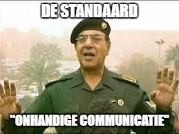 Onhandige Communicatie | DE STANDAARD; "ONHANDIGE COMMUNICATIE" | image tagged in comical ali destandaard brinckman | made w/ Imgflip meme maker