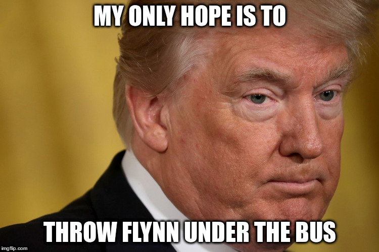 Scape goat | MY ONLY HOPE IS TO; THROW FLYNN UNDER THE BUS | image tagged in trump,flynn,russia,traitors | made w/ Imgflip meme maker